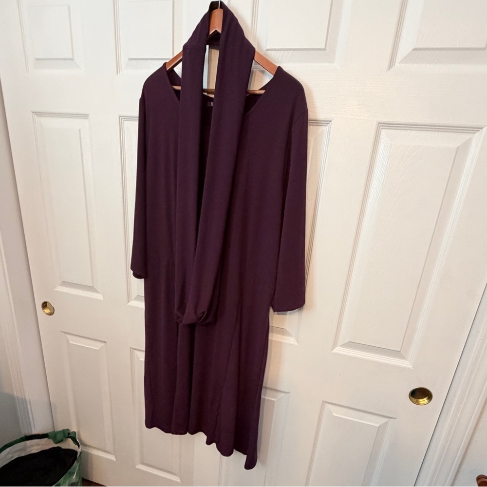 Dark Plum Long Sleeve Dress, Cardigan and Scarf. Plus size 2x - Picture 5 of 7